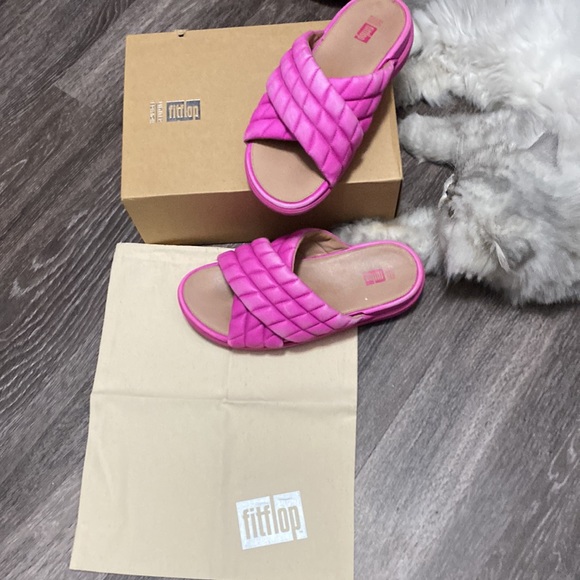 Limited Edition Fitflop Fuscia Distressed Pink Loosh Luxe Slides Valentine - Picture 7 of 11